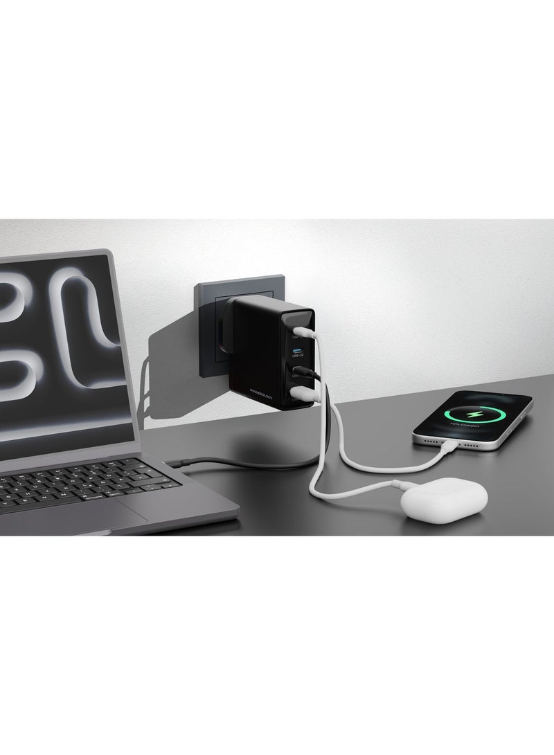 Powerology Volt-X 200W Multi-Port Gan Adapter with 140W PD, 30W QC, 3 USB-C& 1 USB-A, Heat Resistant Housing, Multi-Device Charging - Image 2